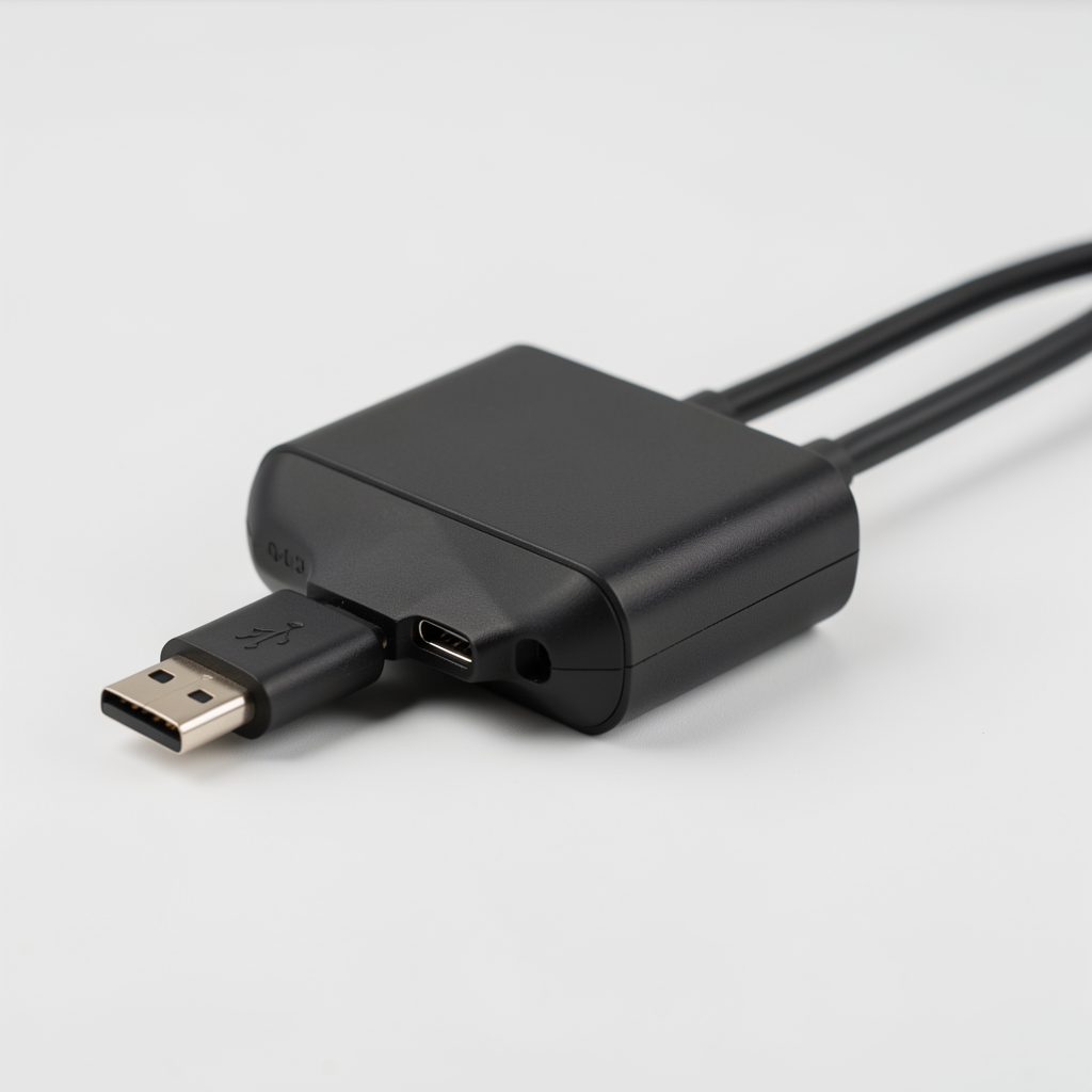 Cabluri USB-C cu conectori metalici și hub compact pe fundal deschis fără persoane
